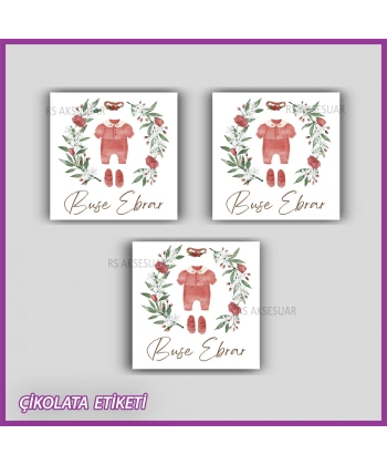 48 Adet - Bebek Çikolata İsim Etiketi - Sticker - CE177