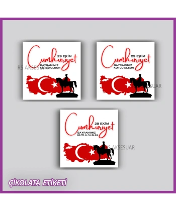 48 Adet - Cumhuriyet Bayramı Çikolata İsim Etiketi - Sticker