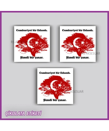 48 Adet - Cumhuriyet Bayramı Çikolata İsim Etiketi - Sticker