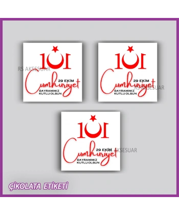 48 Adet - Cumhuriyet Bayramı Çikolata İsim Etiketi - Sticker