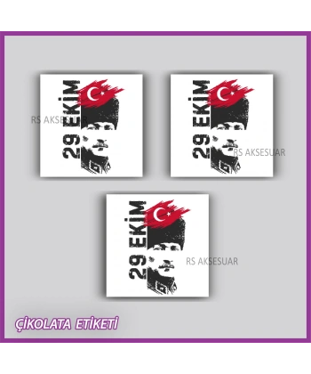 48 Adet - Cumhuriyet Bayramı Çikolata İsim Etiketi - Sticker