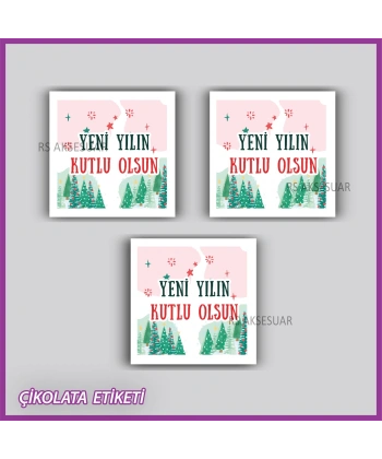 48 Adet - Yılbaşı Çikolata İsim Etiketi - Sticker