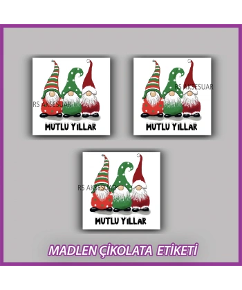 48 Adet - Yılbaşı Çikolata İsim Etiketi - Sticker