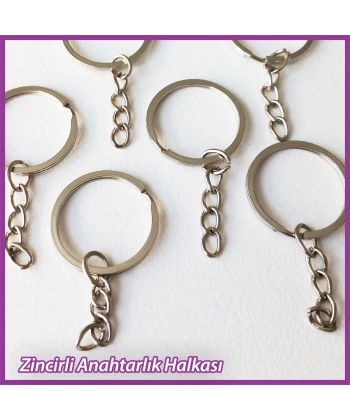 50 adet 2.5 cm Ezme Zincirli Halka Anahtarlık Aparatı -Gümüş