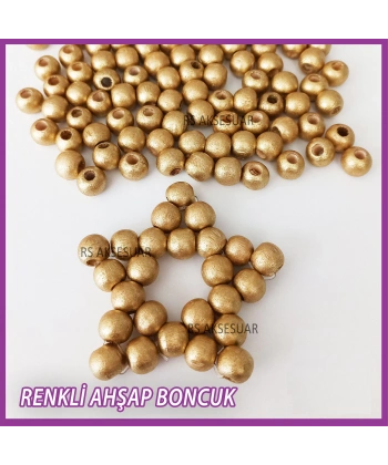 100gr 8mm Ahşap Boncuk- ALTIN - Yıldız anahtarlık yapımı için...