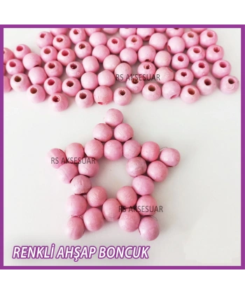 100gr 8mm Ahşap Boncuk- BEBE PEMBE - Yıldız anahtarlık yapımı için...