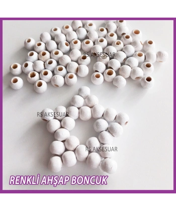 100gr 10mm Ahşap Boncuk- BEYAZ - Yıldız anahtarlık yapımı için...