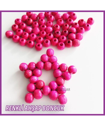 100gr 8mm Ahşap Boncuk- FUŞYA - Yıldız anahtarlık yapımı için...