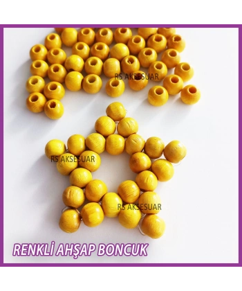 100gr 8mm Ahşap Boncuk- SARI - Yıldız anahtarlık yapımı için...