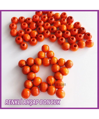 100gr 8mm Ahşap Boncuk- TURUNCU - Yıldız anahtarlık yapımı için...