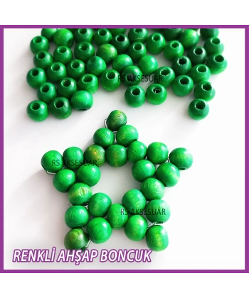 100gr 8mm Ahşap Boncuk- YEŞİL - Yıldız anahtarlık yapımı için...