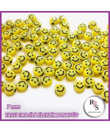 7mm Emojili Yassı Boncuk -Bileklik boncuğu - 100 gram