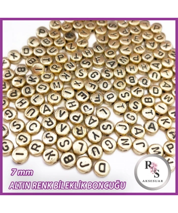 7mm Altın Renkli Yassı Harf Boncuk -Bileklik boncuğu - 100 gram