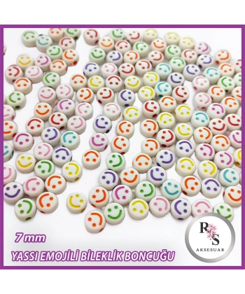 7mm Emojili Yassı Boncuk -Bileklik boncuğu - 100 gram