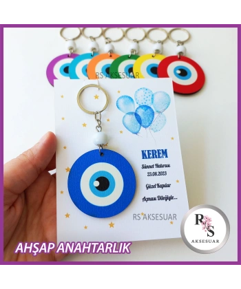 Ahşap Nazar Boncuğu Sünnet Anahtarlık -NB1