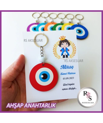 Ahşap Nazar Boncuğu Sünnet Anahtarlık -NB2