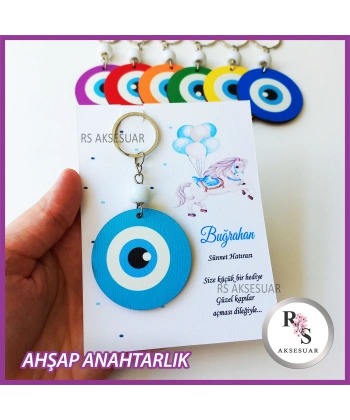 Ahşap Nazar Boncuğu Sünnet Anahtarlık -NB3
