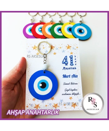 Ahşap Nazar Boncuğu Sünnet Anahtarlık -NB5