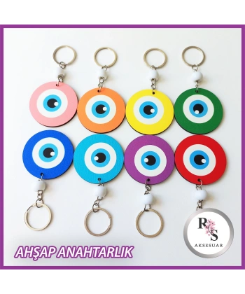 Ahşap Nazar Boncuğu Anahtarlık -uv46
