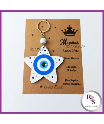 Ahşap Yıldız Nazar Boncuğu Sünnet Anahtarlık - SS028