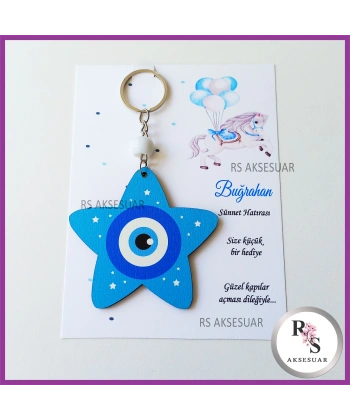 Ahşap Yıldız Nazar Boncuğu Sünnet Anahtarlık - SS026