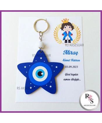 Ahşap Yıldız Nazar Boncuğu Sünnet Anahtarlık - SS025