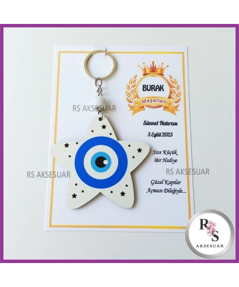 Ahşap Yıldız Nazar Boncuğu Sünnet Anahtarlık - SS027