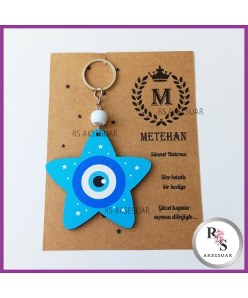 Ahşap Yıldız Nazar Boncuğu Sünnet Anahtarlık - SS030