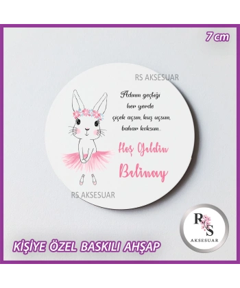 Tavşan Baskılı Ahşap Bebek Hediyelik -uv1