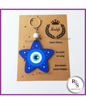 Ahşap Yıldız Nazar Boncuğu Sünnet Anahtarlık - SS029