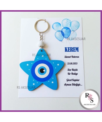 Ahşap Yıldız Nazar Boncuğu Sünnet Anahtarlık - SS024