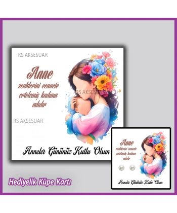 Anneler Günü Hediyelik İnci Küpe Kartı