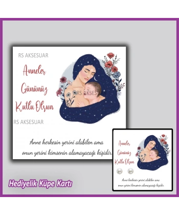 Anneler Günü Hediyelik İnci Küpe Kartı