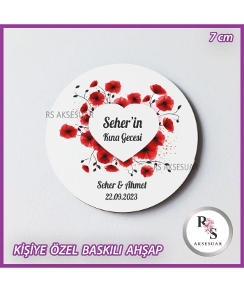 Gelincik Baskılı Ahşap Nikah-Kına Hediyelik -uv38