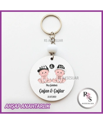 İkiz Bebek Baskılı Anahtarlık -uv72