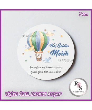 Uçan Balon Baskılı Ahşap Bebek Hediyelik -uv17