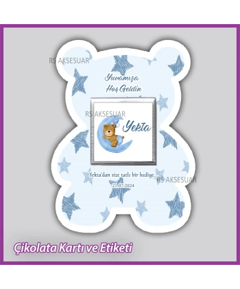 Ayıcıklı Bebek Çikolatası Kartı ve Etiketi