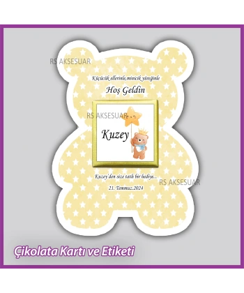 Ayıcıklı Bebek Çikolatası Kartı ve Etiketi