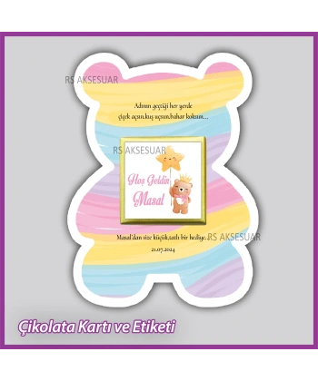 Ayıcıklı Bebek Çikolatası Kartı ve Etiketi