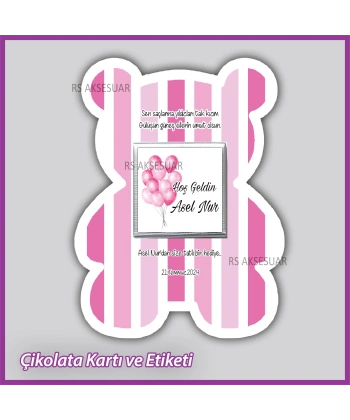 Ayıcıklı Bebek Çikolatası Kartı ve Etiketi
