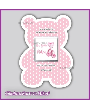 Ayıcıklı Bebek Çikolatası Kartı ve Etiketi