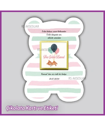 Ayıcıklı Bebek Çikolatası Kartı ve Etiketi