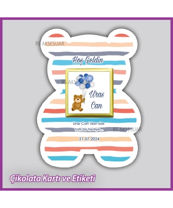 Ayıcıklı Bebek Çikolatası Kartı ve Etiketi