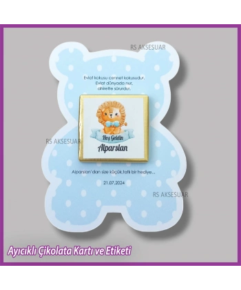 Ayıcıklı Bebek Çikolatası Kartı ve Etiketi