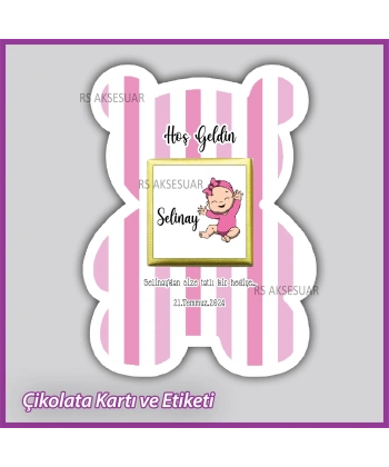 Ayıcıklı Bebek Çikolatası Kartı ve Etiketi