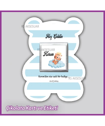 Ayıcıklı Bebek Çikolatası Kartı ve Etiketi