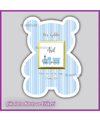 Ayıcıklı Bebek Çikolatası Kartı ve Etiketi