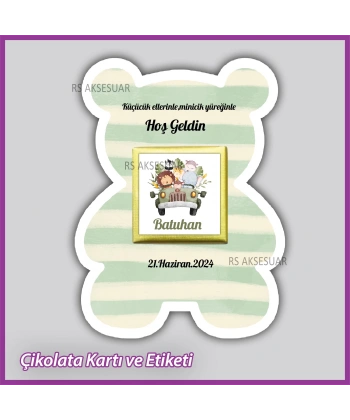 Ayıcıklı Bebek Çikolatası Kartı ve Etiketi