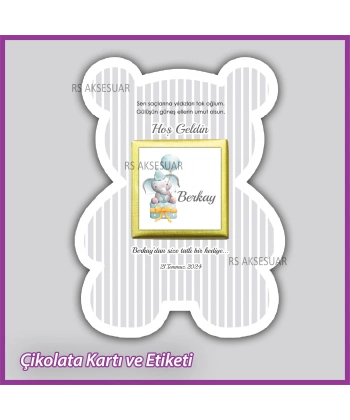 Ayıcıklı Bebek Çikolatası Kartı ve Etiketi