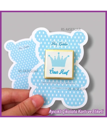 Ayıcıklı Bebek Çikolatası Kartı ve Etiketi